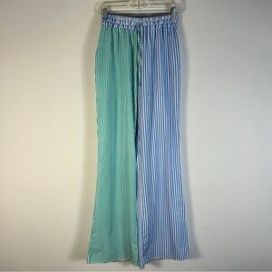 Striped Wide Leg Pants - Blue and Green